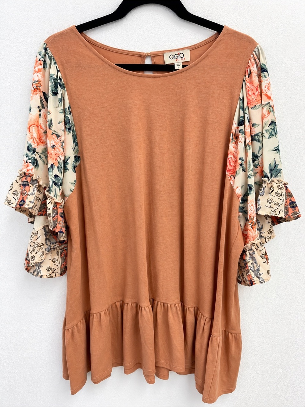 GIGIO Women's Rust Floral Sleeve Tunic Top